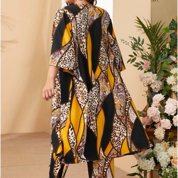SHEIN Plus Leopard Print Colorblock Coat & Pants Set - Picture 3 of 5